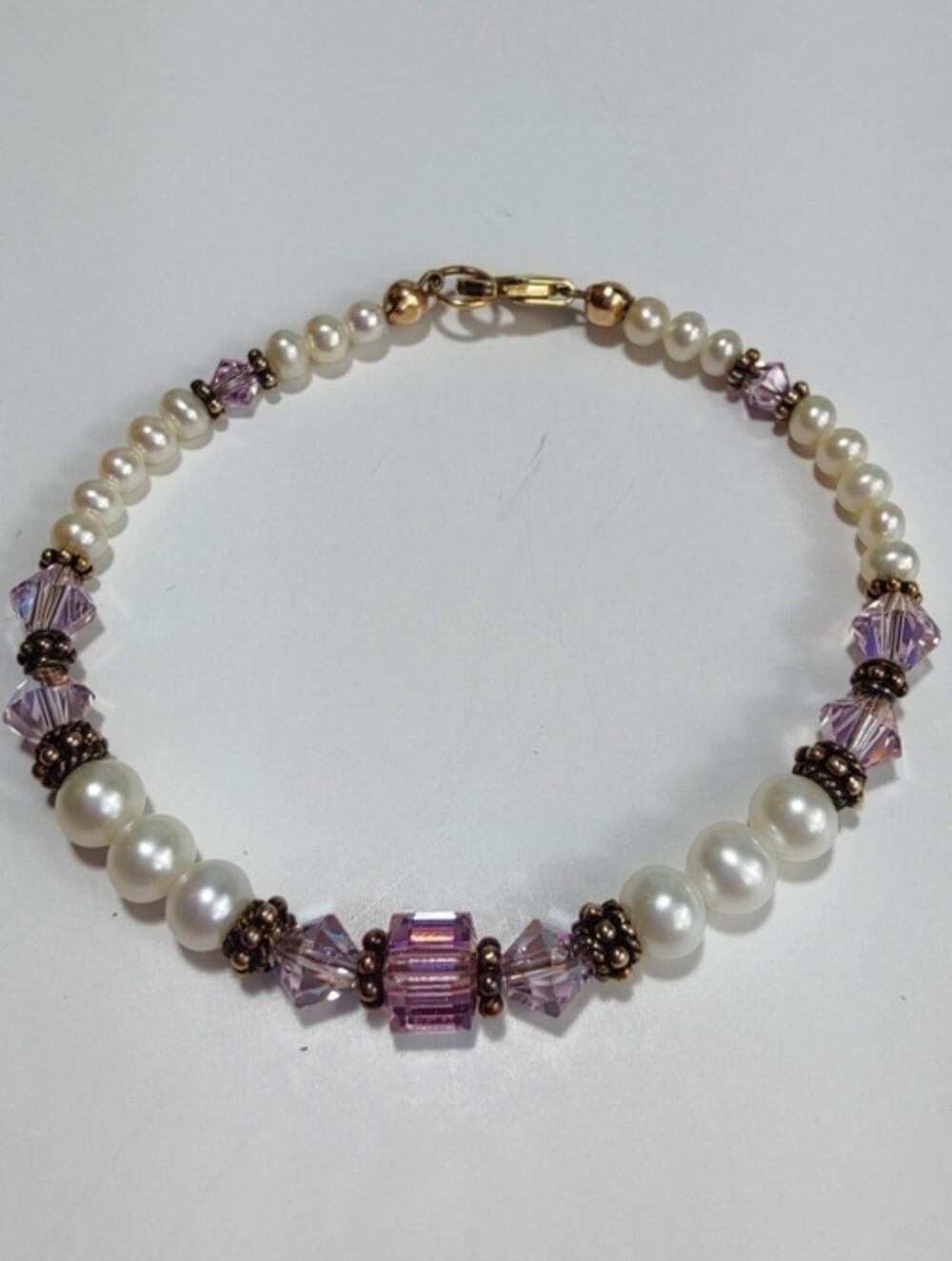 Elegant Freshwater Pearl Bracelet with Aurora Borealis Crystals 14K Gold Filled